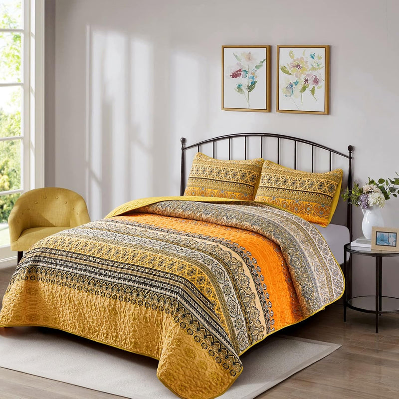 Lively Quilted bedspread and pillowcovers set: Add Vibrancy to Your Room - Queen size Payday Deals