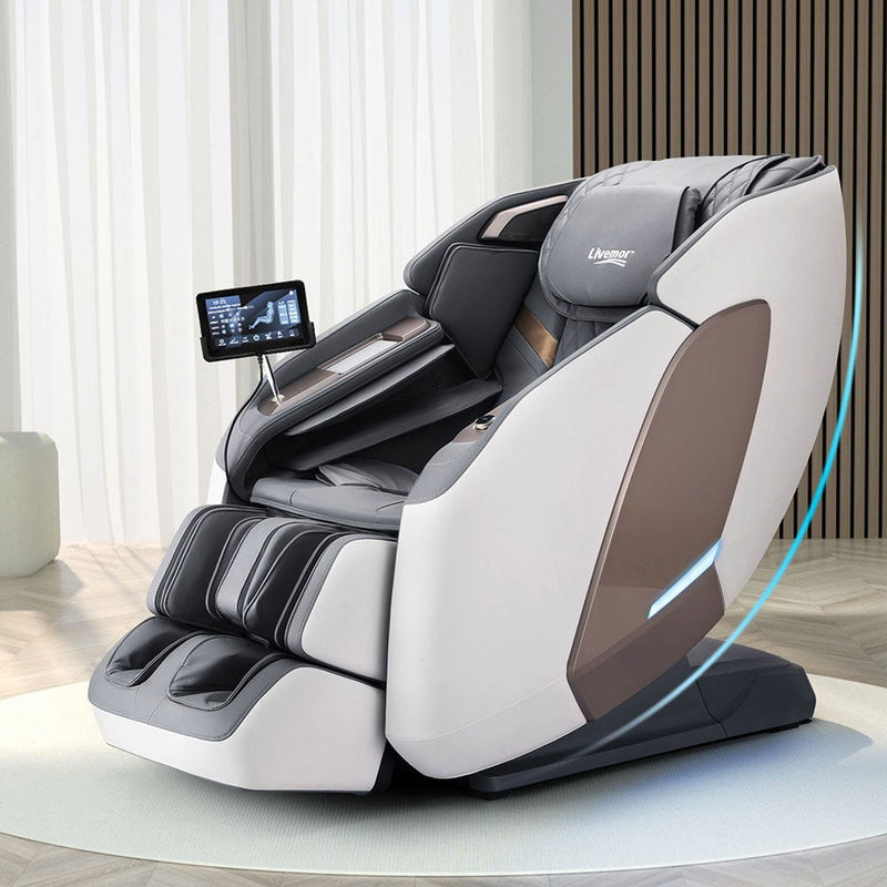 Livemor 4D Massage Chair Electric Recliner Double Core Mechanism Massager Melisa White Payday Deals