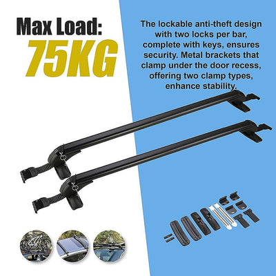 Lockable Aluminium Car Roof Rack Bars Without Rail Anti Theft Luggage Carrier Payday Deals