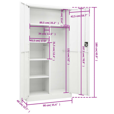 Locker Cabinet White 90x40x180 cm Steel Payday Deals