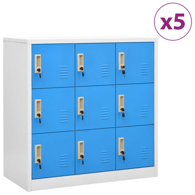 Locker Cabinets 5 pcs Light Grey and Blue 90x45x92.5 cm Steel