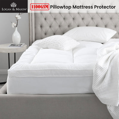 Logan and Mason 1100GSM Pillowtop Mattress Protector 50cm Wall Queen Payday Deals