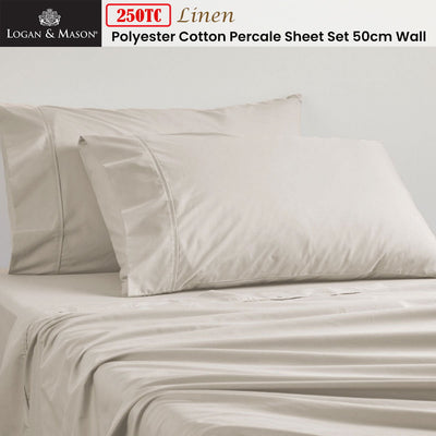 Logan and Mason 250TC 50% Polyester 50% Cotton Percale Sheet Set Linen 50cm Wall King Payday Deals