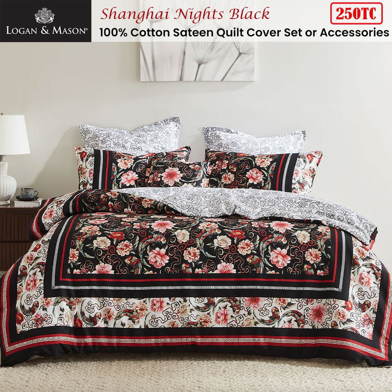 Logan and Mason 250TC Shanghai Nights Black Cotton Sateen Quilt Cover Set King Payday Deals