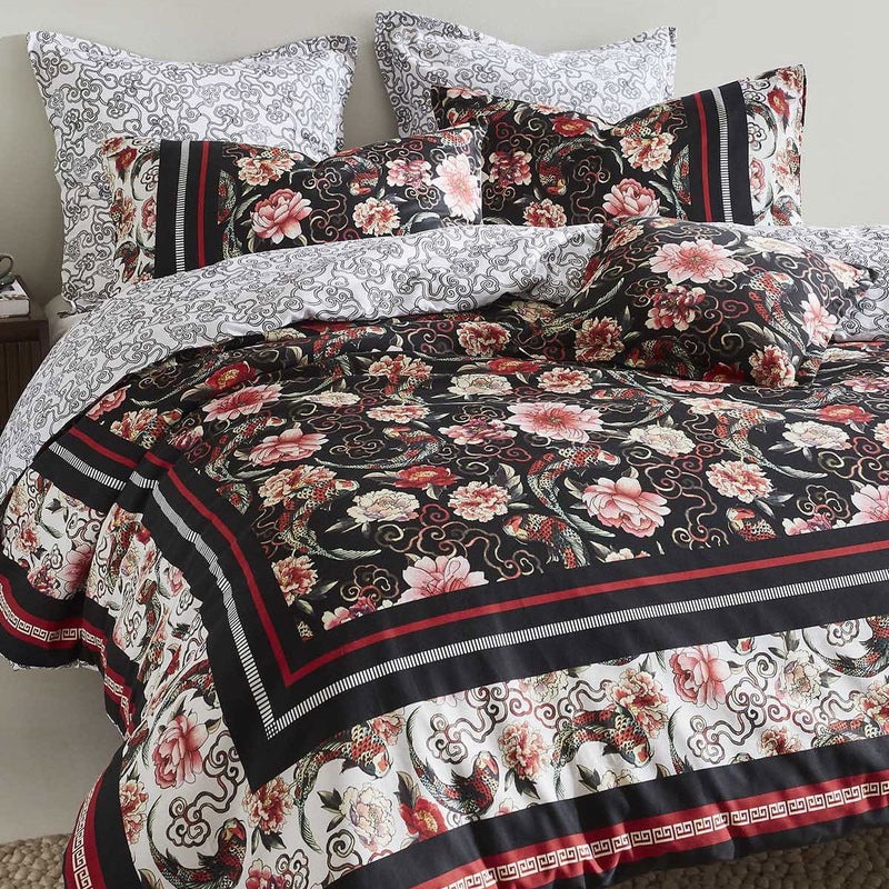 Logan and Mason 250TC Shanghai Nights Black Cotton Sateen Quilt Cover Set King Payday Deals