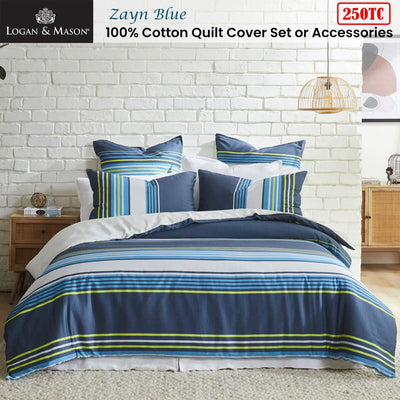 Logan and Mason 250TC Zayn Blue Cotton Sateen Quilt Cover Set King Payday Deals