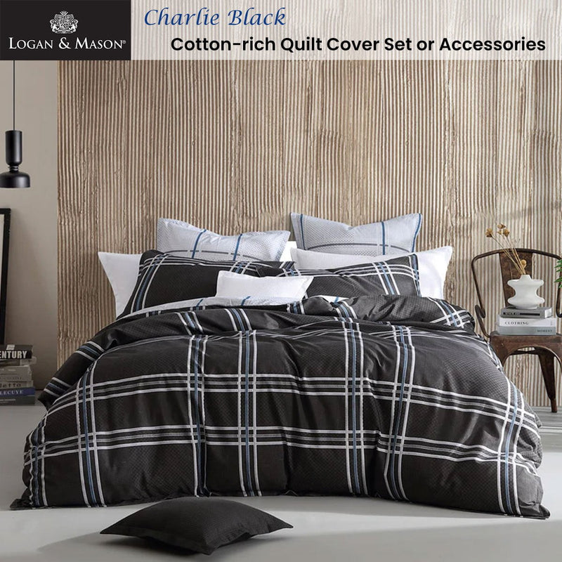 Logan and Mason Charlie Black Quilt Cover Set King Payday Deals