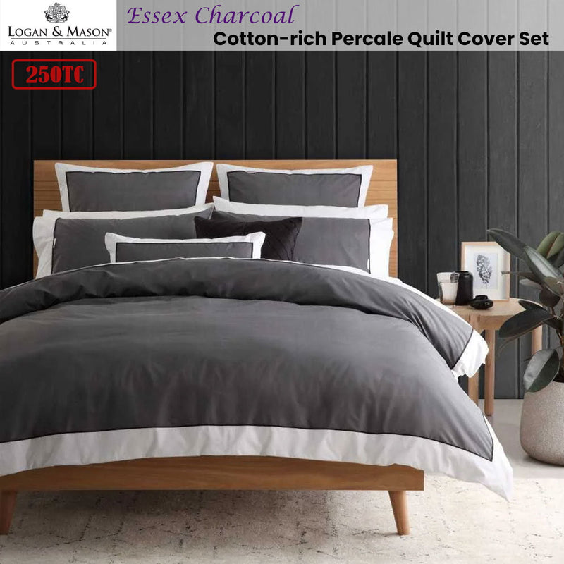 Logan and Mason Essex Charcoal Cotton-rich Percale Print Quilt Cover Set King Payday Deals