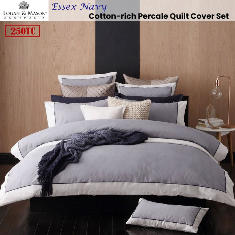 Logan and Mason Essex Navy Cotton-rich Percale Print Quilt Cover Set King Payday Deals