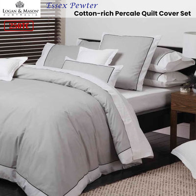 Logan and Mason Essex Pewter Cotton-rich Percale Print Quilt Cover Set King Payday Deals