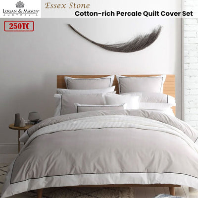 Logan and Mason Essex Stone Cotton-rich Percale Print Quilt Cover Set King Payday Deals