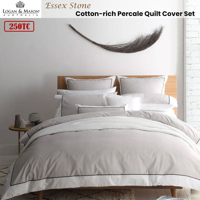 Logan and Mason Essex Stone Cotton-rich Percale Print Quilt Cover Set Super King Payday Deals