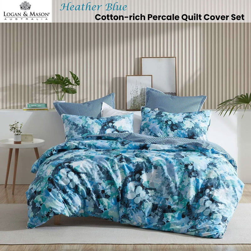 Logan and Mason Heather Blue Cotton-rich Percale Print Quilt Cover Set King Payday Deals