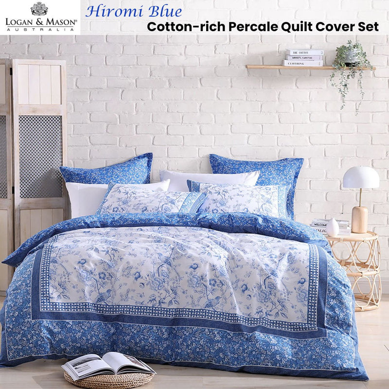 Logan and Mason Hiromi Blue Cotton-rich Percale Print Quilt Cover Set King Payday Deals