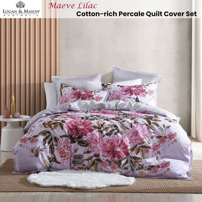 Logan and Mason Maeve Lilac Cotton-rich Percale Print Quilt Cover Set King Payday Deals