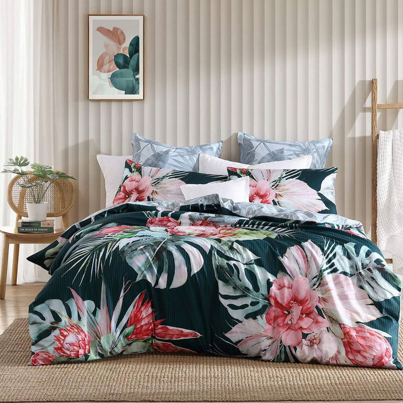 Logan and Mason Petra Teal Cotton-rich Percale Print Quilt Cover Set King Payday Deals