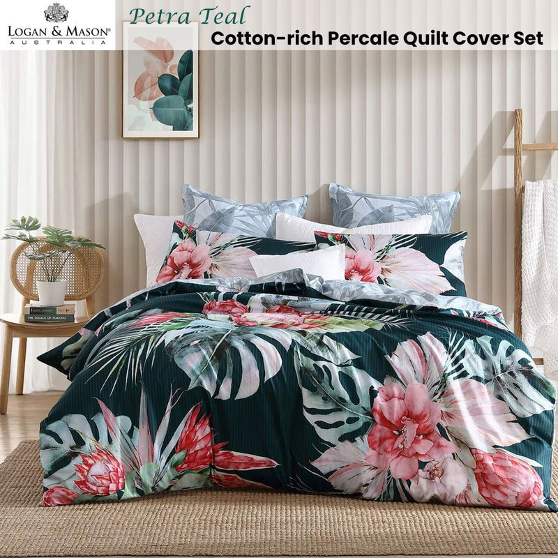 Logan and Mason Petra Teal Cotton-rich Percale Print Quilt Cover Set King Payday Deals