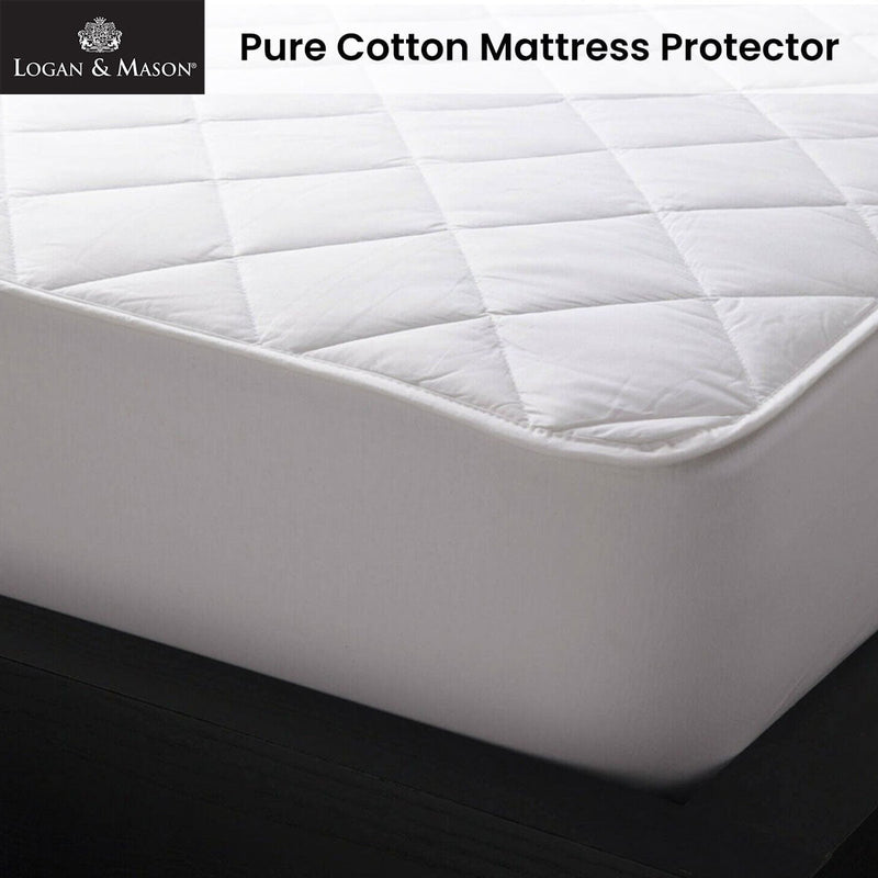 Logan and Mason Pure Cotton Mattress Protector White 45cm Wall Double Payday Deals