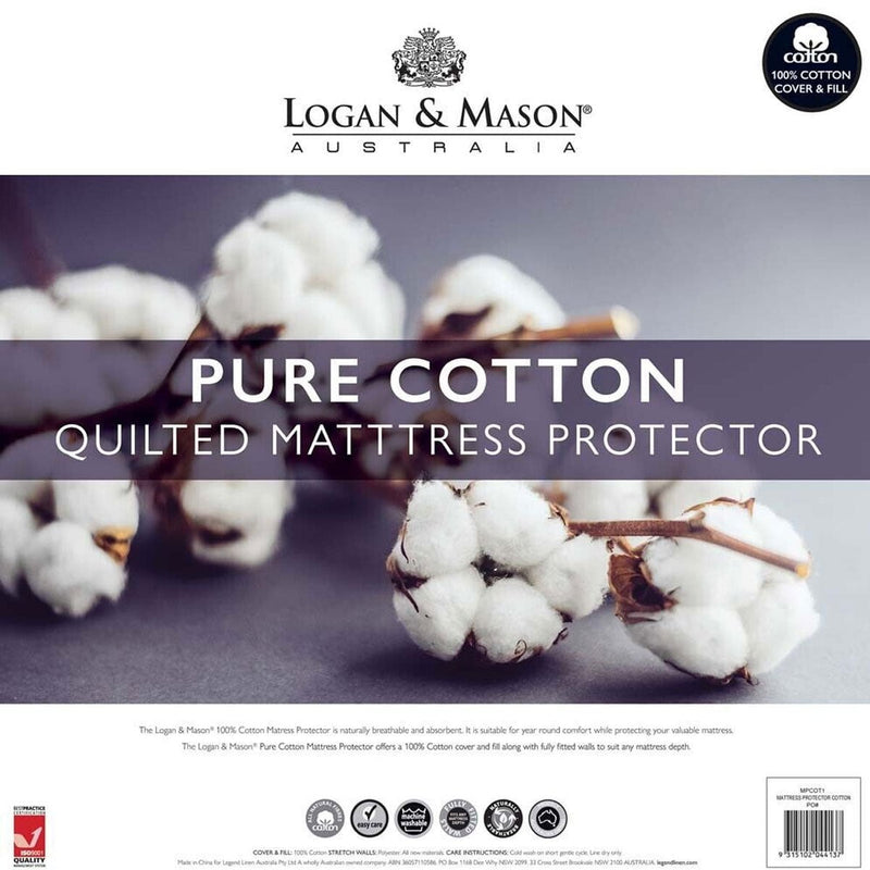 Logan and Mason Pure Cotton Mattress Protector White 45cm Wall Double Payday Deals