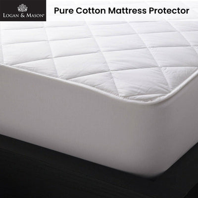 Logan and Mason Pure Cotton Mattress Protector White 45cm Wall King Single Payday Deals