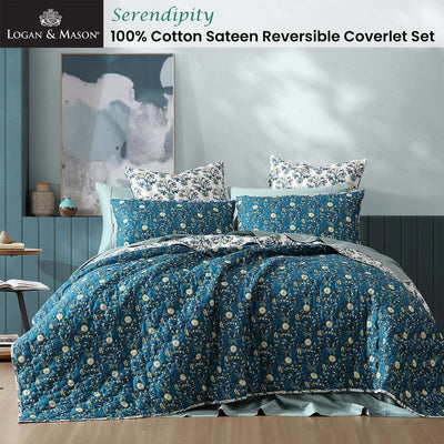 Logan and Mason Serendipity 100% Cotton Reversible Quilted Coverlet Set Queen/King Payday Deals