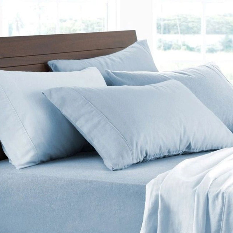 Logan and Mason Soft Brushed Cotton Flannelette Sheet Set Chambray 40cm Wall King Payday Deals