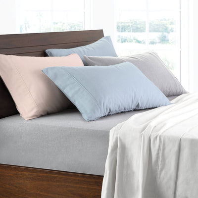 Logan and Mason Soft Brushed Cotton Flannelette Sheet Set Chambray 40cm Wall King Payday Deals