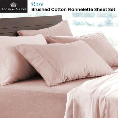 Logan and Mason Soft Brushed Cotton Flannelette Sheet Set Rose 40cm Wall King Payday Deals