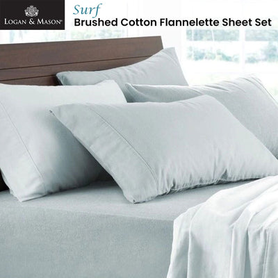 Logan and Mason Soft Brushed Cotton Flannelette Sheet Set Surf 40cm Wall King Payday Deals