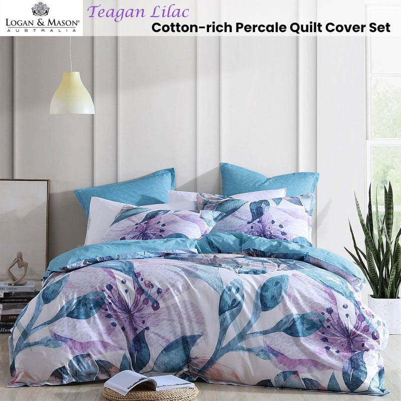 Logan and Mason Teagan Lilac Cotton-rich Percale Print Quilt Cover Set King Payday Deals