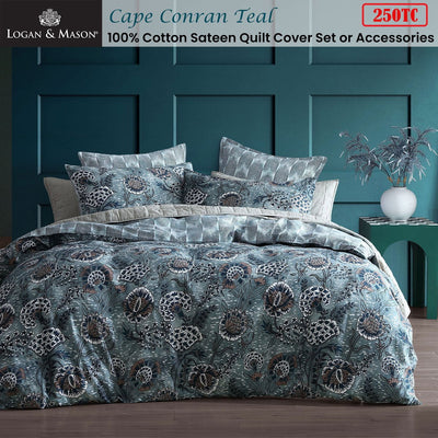 Logan & Mason Cape Conran Teal 250TC 100% Cotton Sateen Quilt Cover Set King Payday Deals