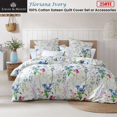 Logan & Mason Floriana Ivory 250TC 100% Cotton Sateen Quilt Cover Set Super King Payday Deals