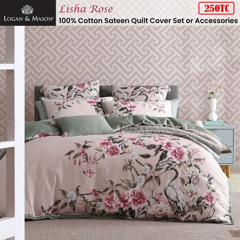 Logan & Mason Lisha Rose 250TC 100% Cotton Sateen Quilt Cover Set King Payday Deals