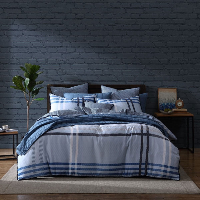 Logan & Mason Yarmouth Blue 250TC 100% Cotton Sateen Quilt Cover Set King Payday Deals