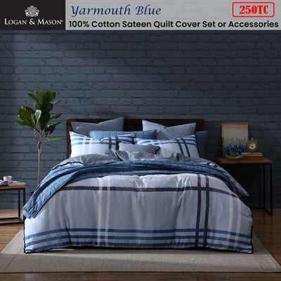 Logan & Mason Yarmouth Blue 250TC 100% Cotton Sateen Quilt Cover Set King Payday Deals