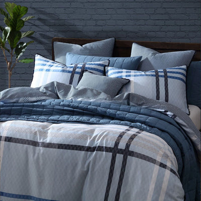 Logan & Mason Yarmouth Blue 250TC 100% Cotton Sateen Quilt Cover Set King Payday Deals