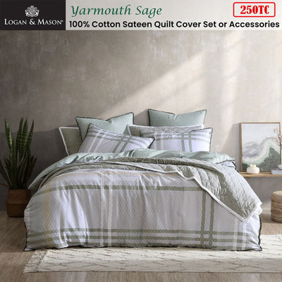 Logan & Mason Yarmouth Sage 250TC 100% Cotton Sateen Quilt Cover Set King Payday Deals