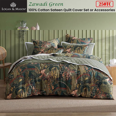 Logan & Mason Zawadi Green 250TC 100% Cotton Sateen Quilt Cover Set King Payday Deals