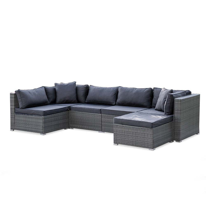 LONDON RATTAN 6 Seater Modular Outdoor Lounge Setting with Ottoman, Grey Payday Deals