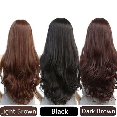 Long Wavy Curly Full Hair Wigs w Side Bangs Cosplay Costume Fancy Anime Womens, Light Brown