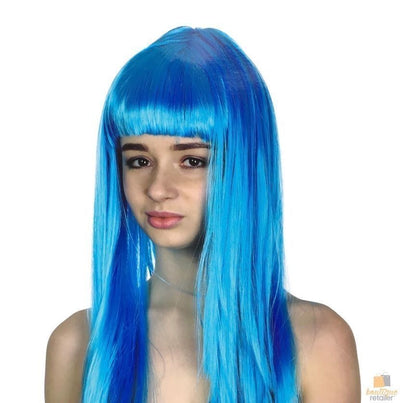 LONG WIG Straight Party Hair Costume Fringe Cosplay Fancy Dress 70cm Womens - Light Blue (22459)