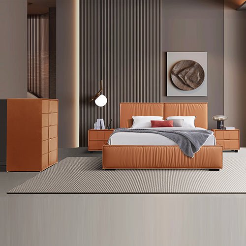 Louis 4pc Queen Bedroom Suite MDF With PU Leather Wooden Legs Payday Deals