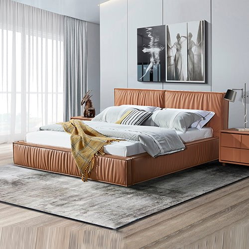 Louis Queen Bed Frame PU leather KD Slat in Wooden Legs Payday Deals