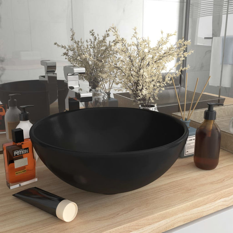 Luxury Bathroom Basin Round Matt Black 32.5x14 cm Ceramic Payday Deals