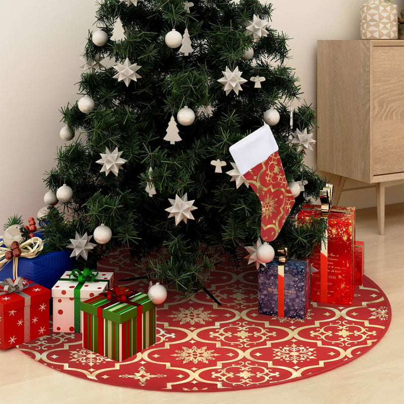 Luxury Christmas Tree Skirt with Sock Red 122 cm Fabric Payday Deals