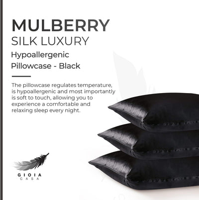 Luxury Pillowcase - 100% Pure Mulberry Silk on Both Sides - Black Payday Deals