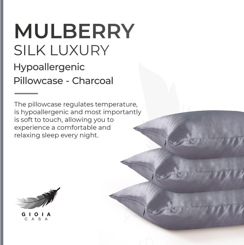 Luxury Pillowcase - 100% Pure Mulberry Silk on Both Sides - Charcoal Payday Deals