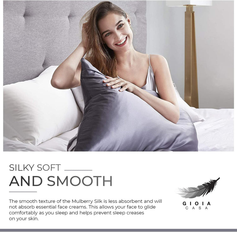 Luxury Pillowcase - 100% Pure Mulberry Silk on Both Sides - Charcoal Payday Deals