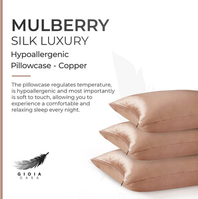 Luxury Pillowcase - 100% Pure Mulberry Silk on Both Sides - Copper Payday Deals