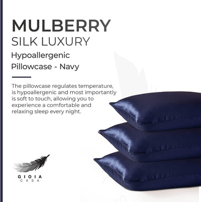 Luxury Pillowcase - 100% Pure Mulberry Silk on Both Sides - Navy Payday Deals